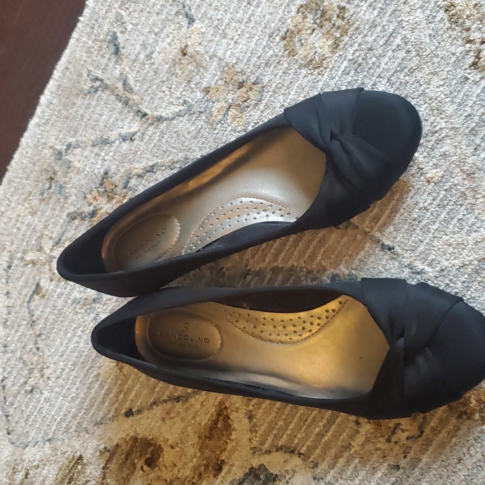 Black satin wedge flats
